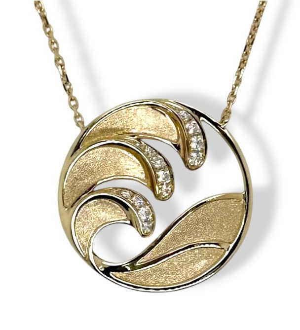 Diamond Satin Waves Pendant Necklace