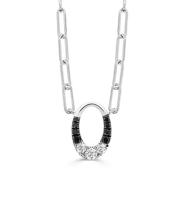 Mini White and Black Diamond Oval Clip Pendant Necklace