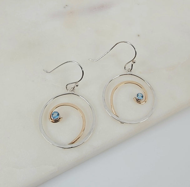 Blue Topaz Spiral Dangle Earring