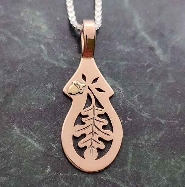 Rosy Oak Leaf with Acorn Necklace