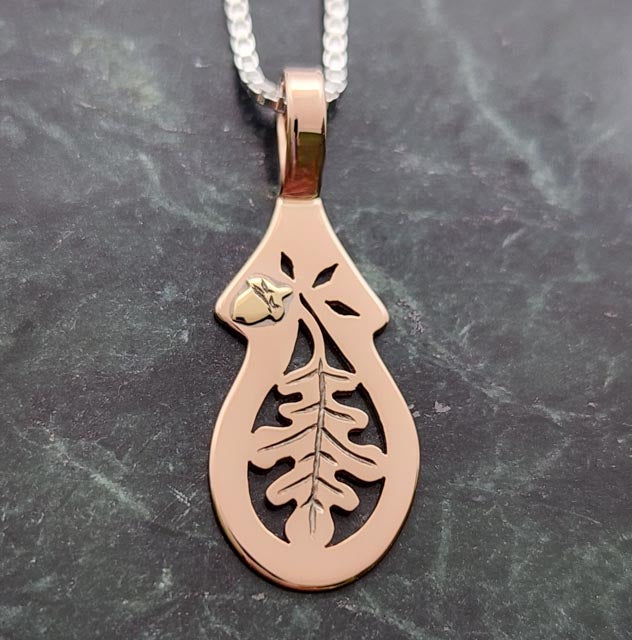 Rosy Oak Leaf with Acorn Necklace