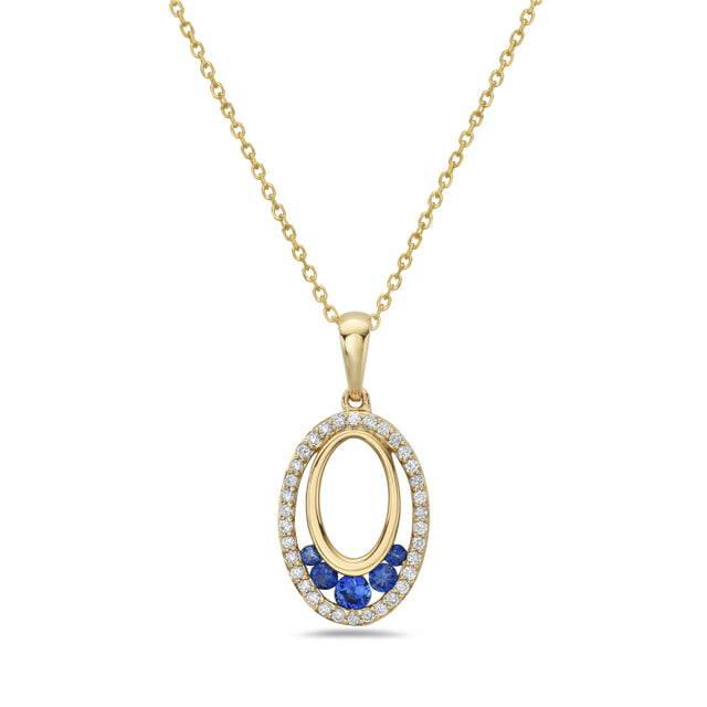 Sapphire and Diamond Oval Shaped Necklace
