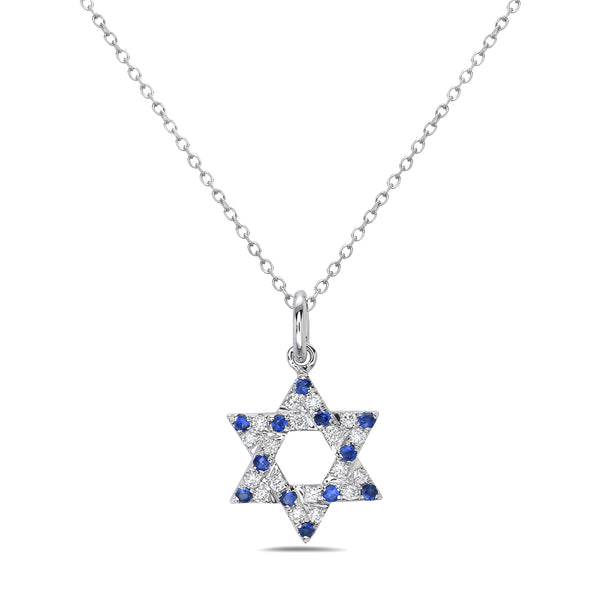 Diamond and Sapphire Star of David Necklace