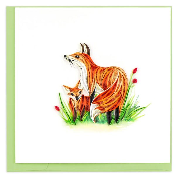 Quilled Fox and Cub Greeting Card
