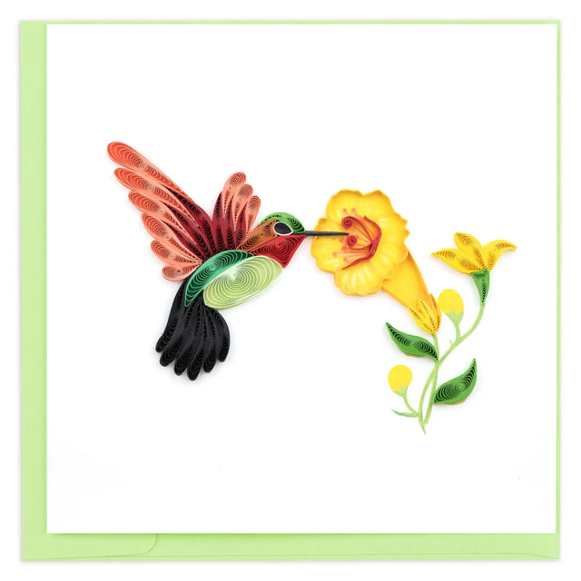 Quilled Hummingbird and Yellow Flowers Greeting Card