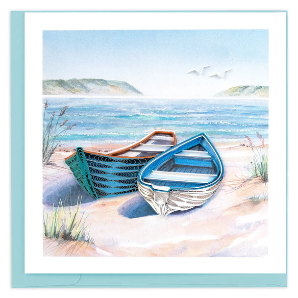 Quilled Two Boats On the Shore Greeting Card