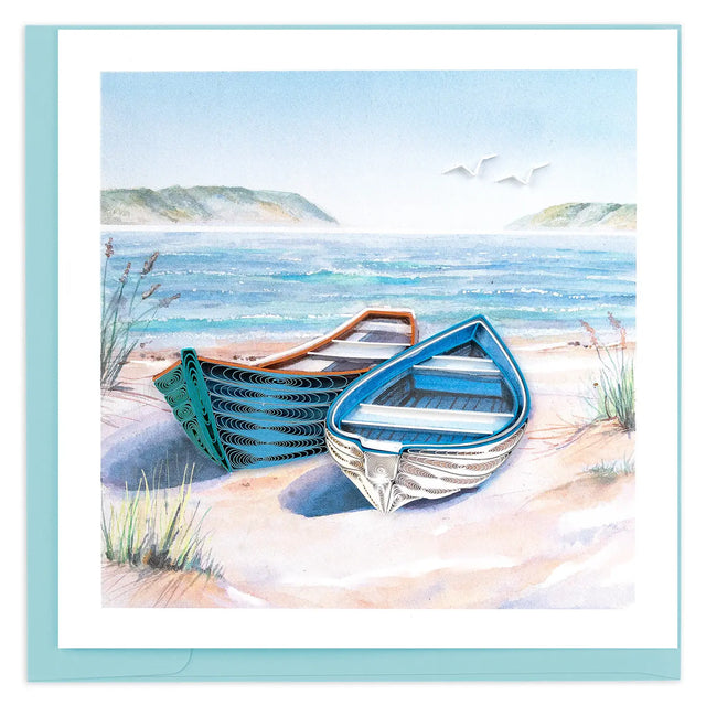 Quilled Two Boats On the Shore Greeting Card