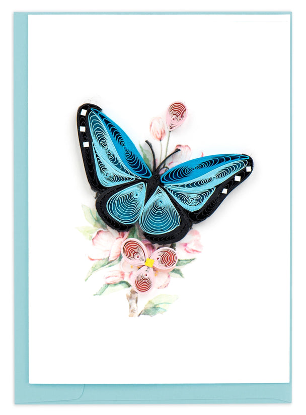 Quilled Blue Butterfly and Flowers Gift Enclosure Card
