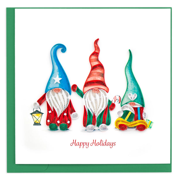 Pre-Order Quilled Holiday Gnomes Greeting Card