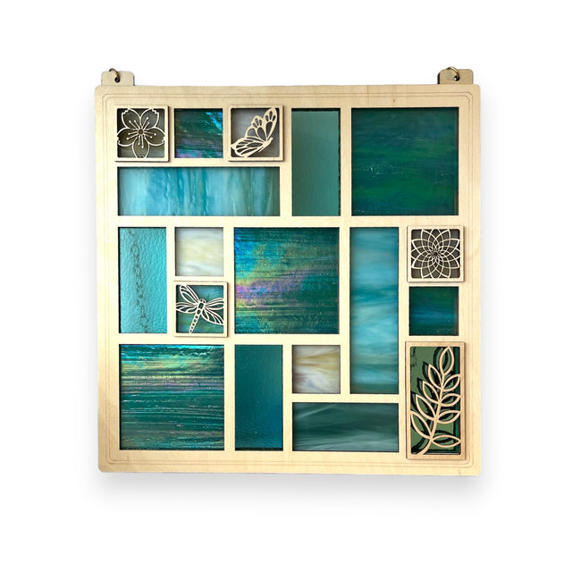 Seafoam and Teal Quilted Glass Window Hanging