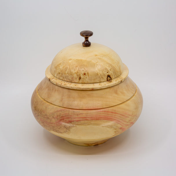 Boxelder Burl Vase with Red Stone Inlay