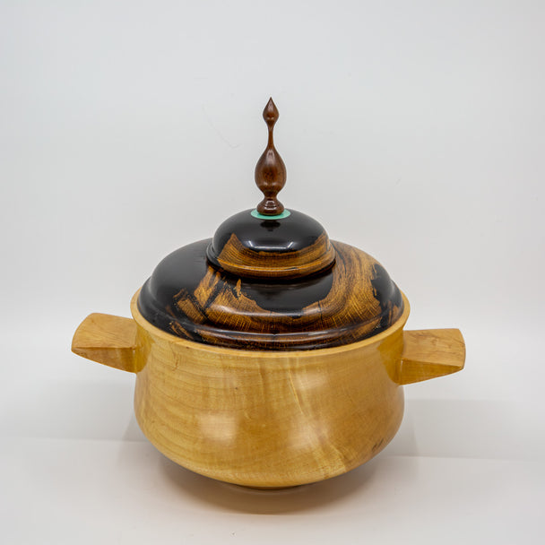 Norway Maple Vessel with Black Epoxy, Walnut and Bur Oak Accents
