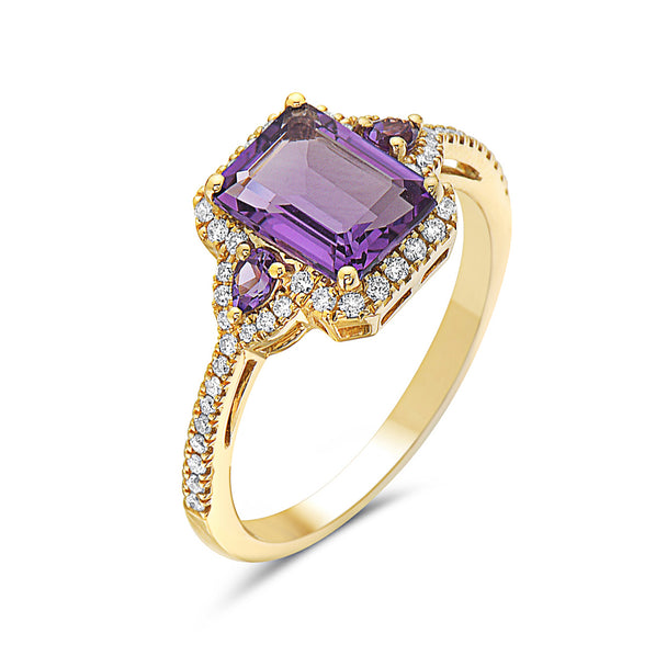 Amethyst and Diamond Art Deco Ring