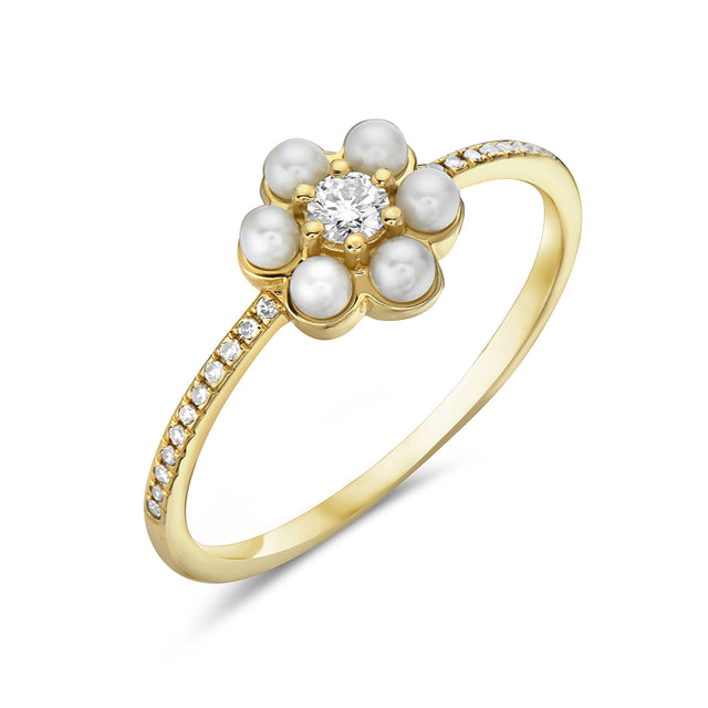 Pearl Flower and Diamond Ring