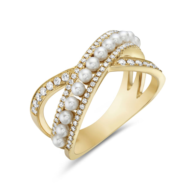 Pearl and Diamond Crossover Ring