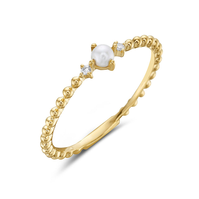 Pearl and Diamond Dot Stacker Ring
