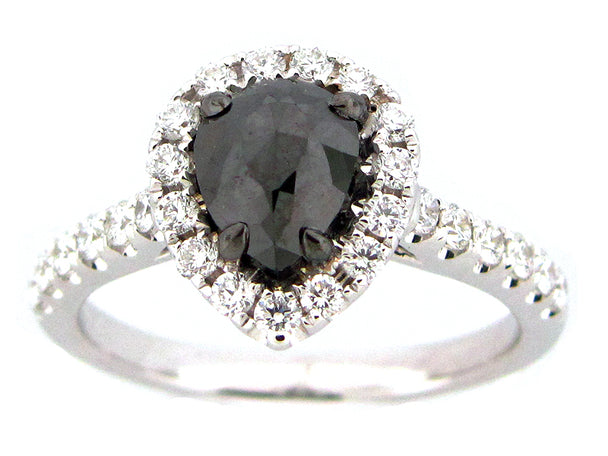 Rose Cut Cushion Black and White Diamond Ring