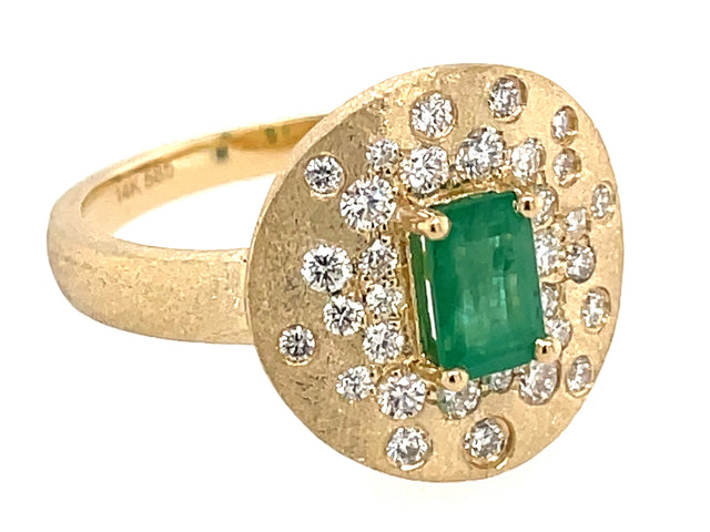 Emerald Cut Emerald and Diamond Confetti Shield Ring