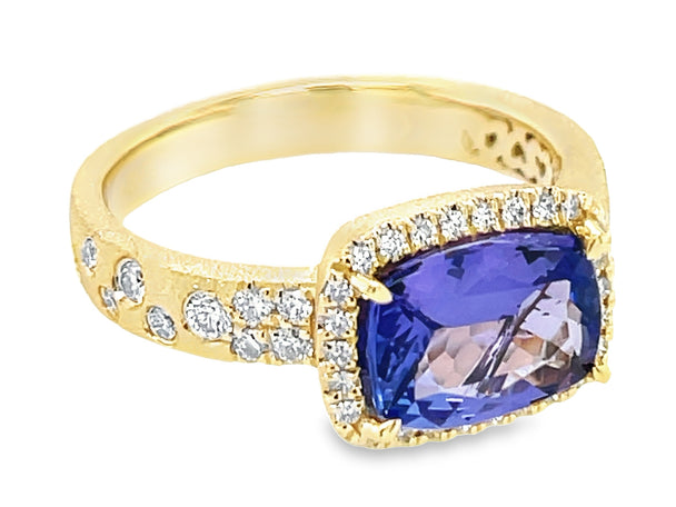 Tanzanite Cushion and Diamond Halo Ring