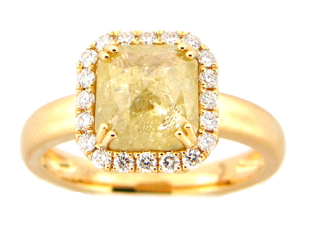 Rose Cut Yellow Cushion and Diamond Halo Ring