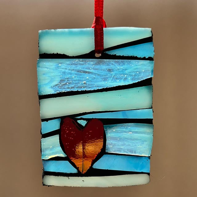 Red Heart Blue Background Ornament