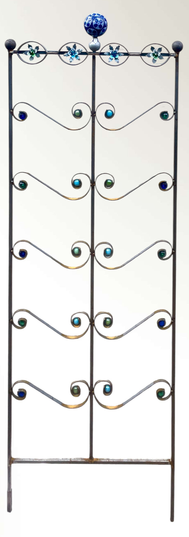 Blue Green Glass with Antique Grate Trellis