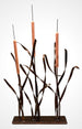 Small Steel and Copper sealed sculpture of cattails for a tabletop or pedestal
