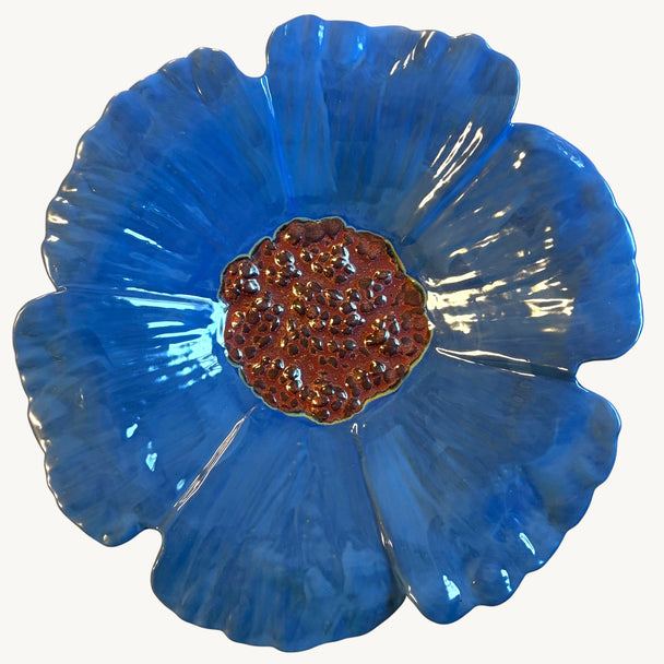 Deep Blue Poppy Bird Bath Bowl