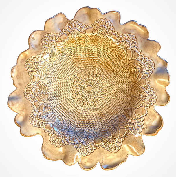 Ivory Queens Lace Bird Bath Bowl