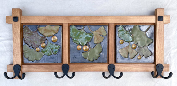 Ginkgo Tiles with Frame Ceramic Coat Rack
