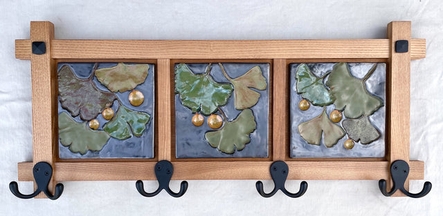 Ginkgo Tiles with Frame Ceramic Coat Rack