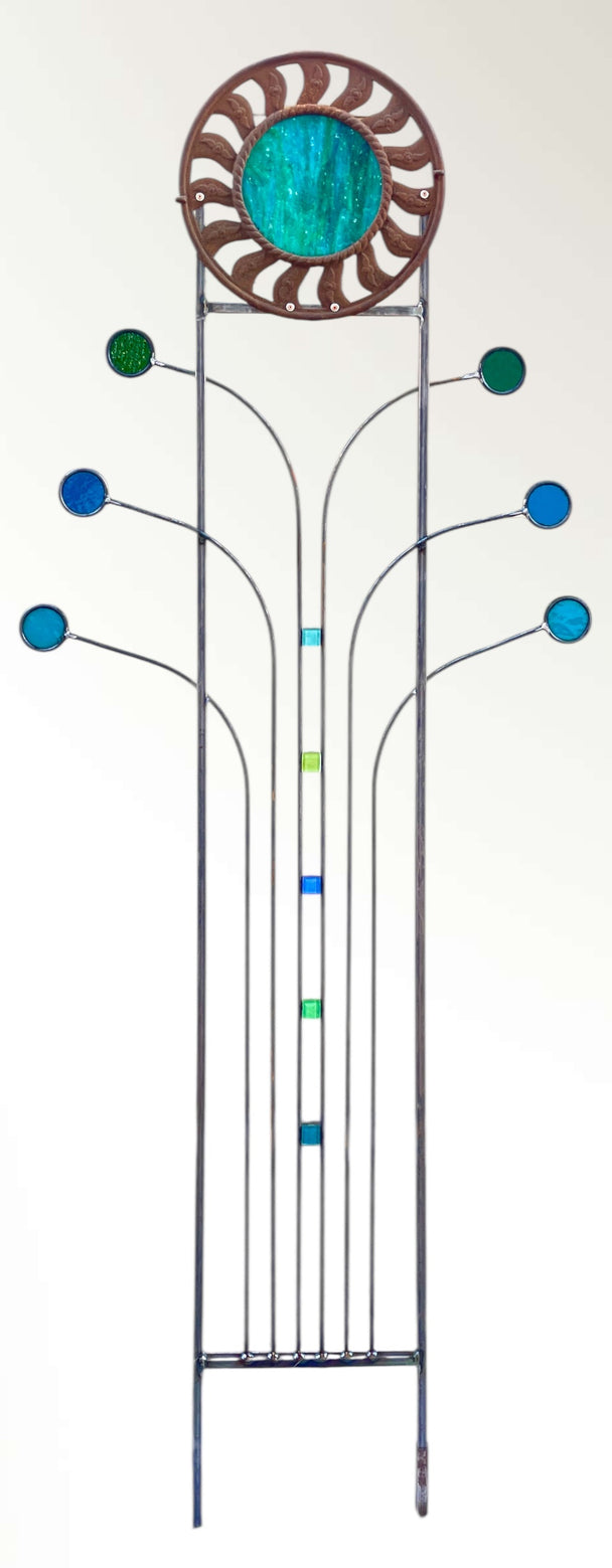Turquoise and Green Glass and Antique Grate Trellis