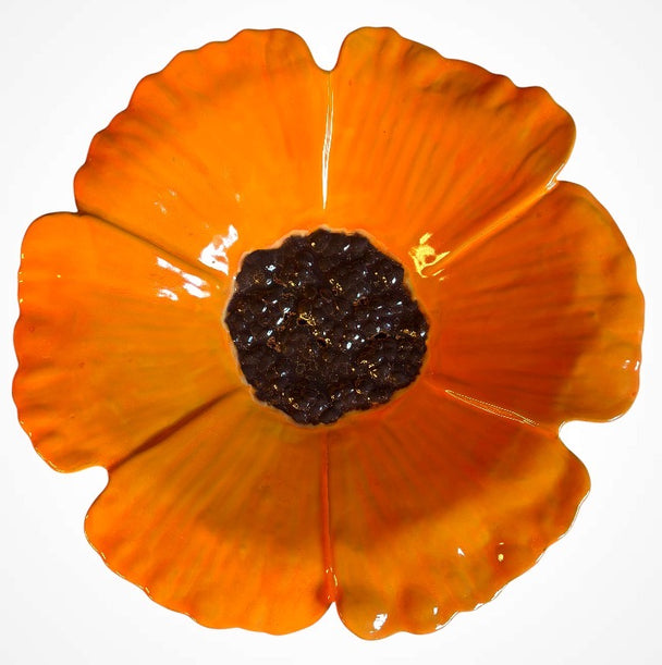 Orange Poppy Bird Bath Bowl