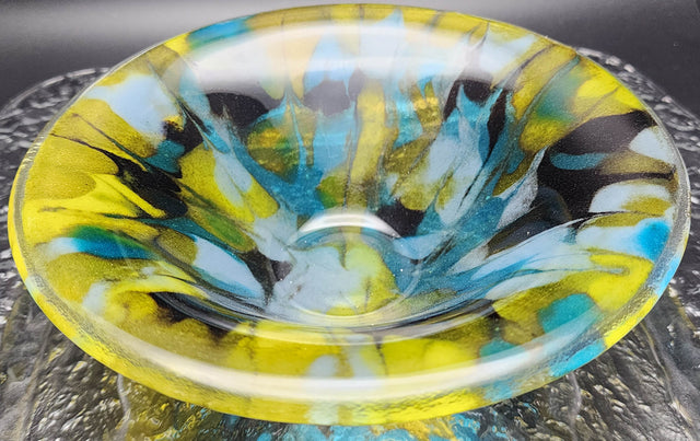 Cool Blue Fused Glass Shallow Bowl