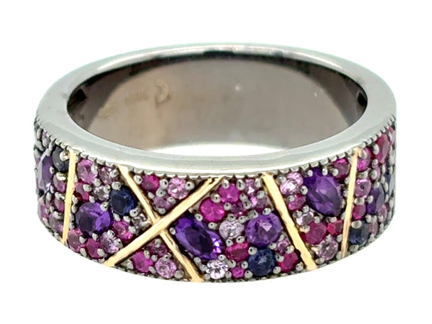 Pink Sapphire, Iolite, and Amethyst Sterling Silver Cigar Band