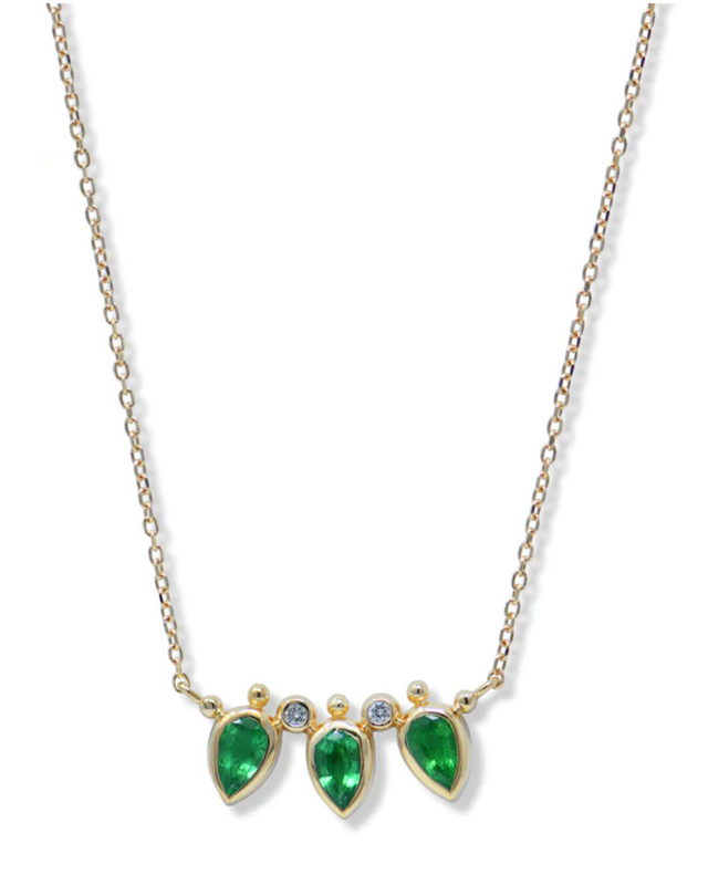 Emerald Bezel Bouquet Mini Fan Necklace