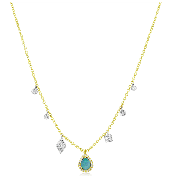 Dainty Opal and Diamond Charms Necklace
