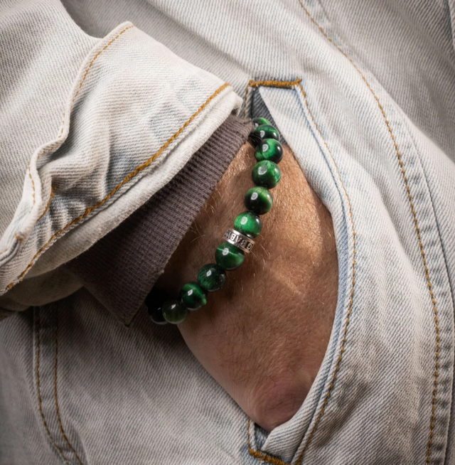 10mm Green Tigers Eye Beaded Bracelet