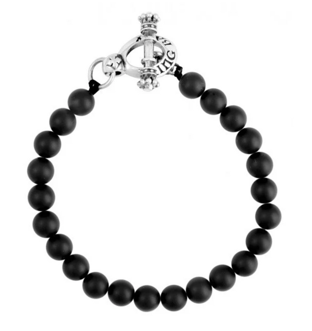 8mm Black Onyx Bead Bracelet with Silver Toggle Clasp