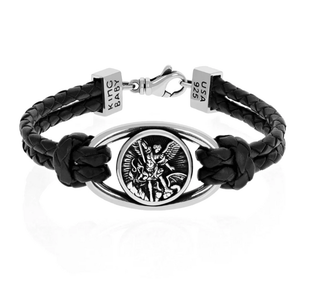 Saint Michael Braided Leather Bracelet