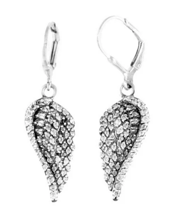 Small Pave Cubic Zirconia Wing Leverback Earrings