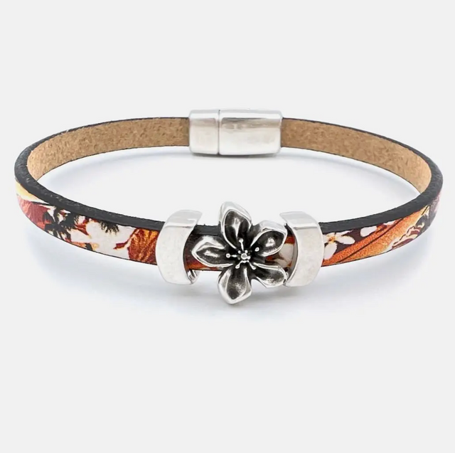 Tropical Print Floral Jasmine Leather Bracelet