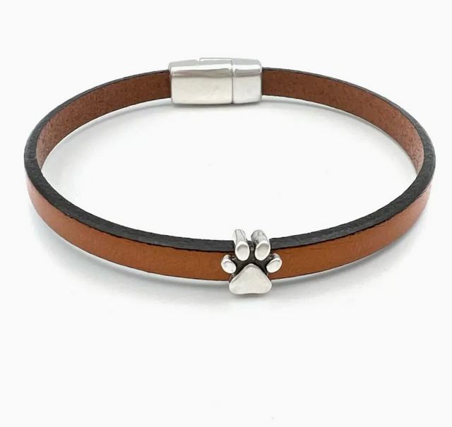 Tan Puppy Paw Dog Lover's Leather Bracelet