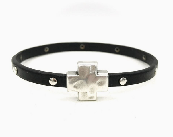 Black Hammered Cross Bracelet