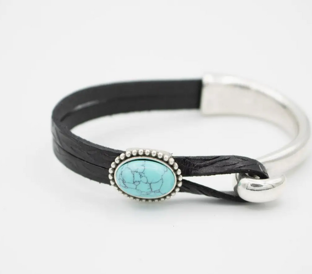 Black Floral Turquoise Half Bracelet