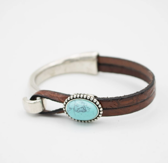 Brown Floral Turquoise Half Bracelet