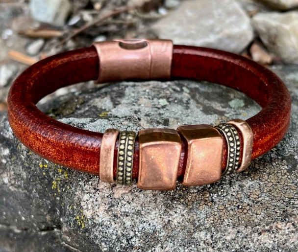 Whiskey and Copper Fault Line Leather Bracelet