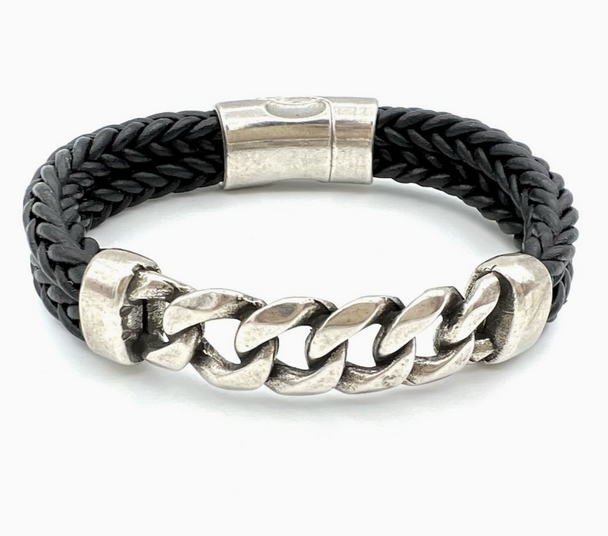 Black Chain Up Leather Bracelet