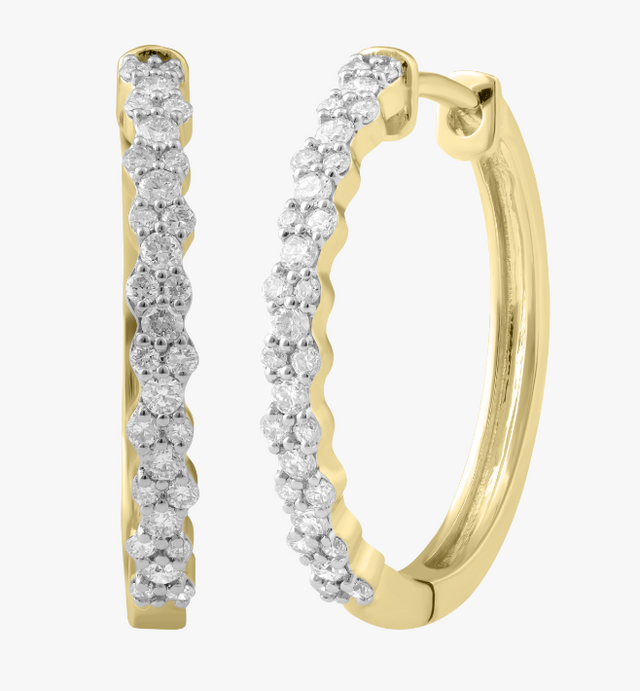 14K Yellow Gold Diamond Dot Hoops