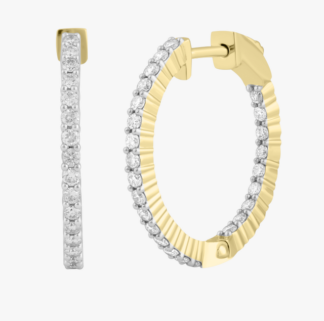 14K Yellow Gold Inside Out Diamond Hoops